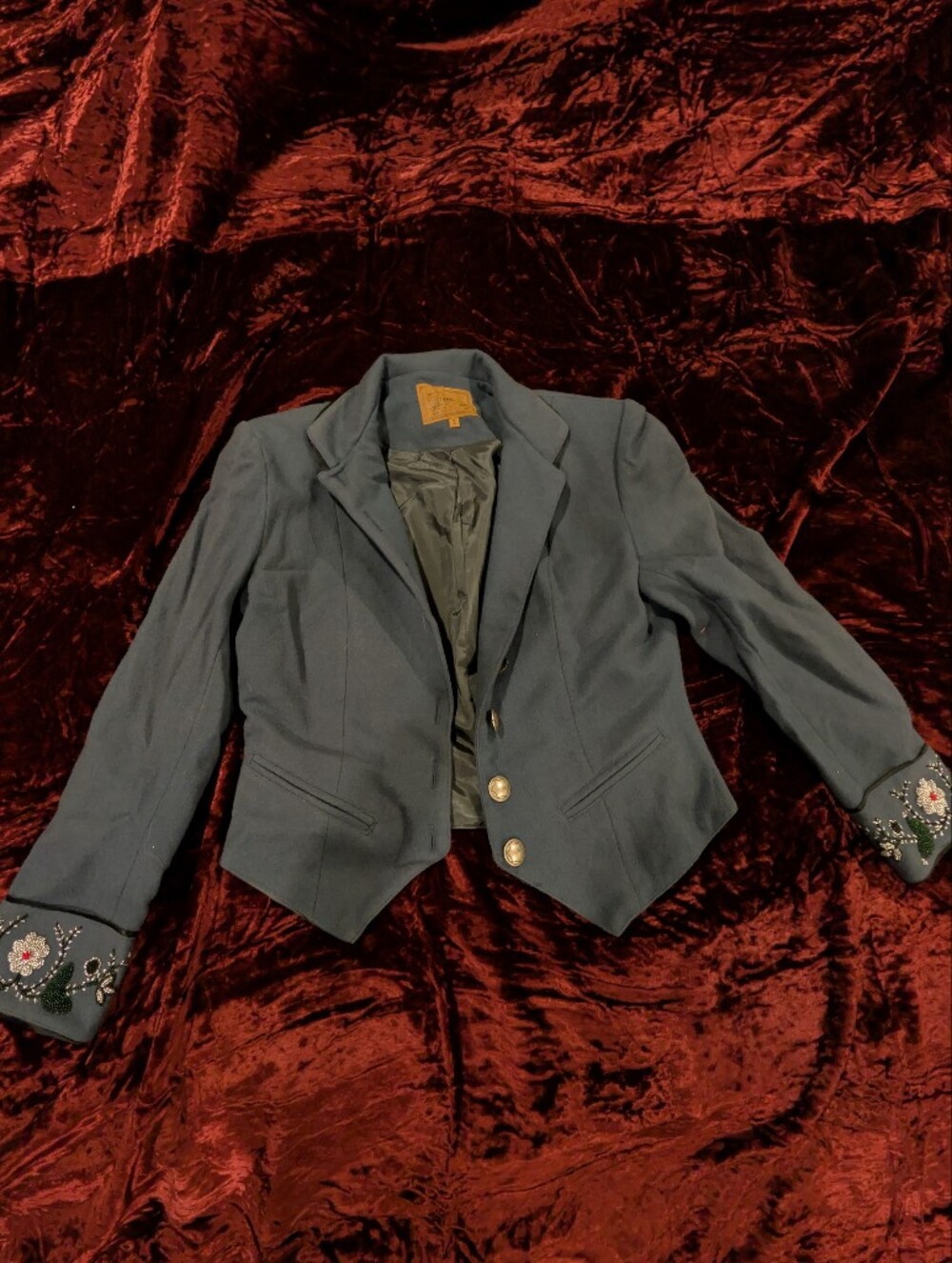 Women's Western Navy Wool Beaded Blazer Jacket Double D Ranch Vintage - Picture 3 of 8